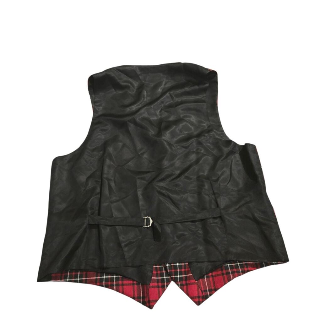 Paul Fredrick Mens Red Black Plaid Wool Vest Size Large Holiday Christmas - Picture 2 of 6